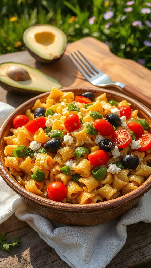 colorful veggie pasta salad