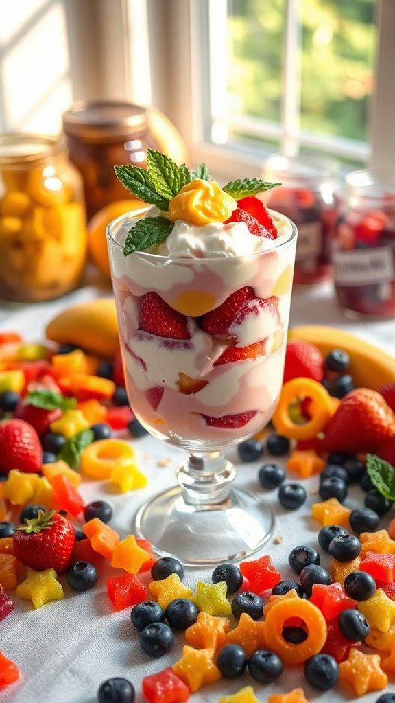 colorful yogurt fruit parfaits