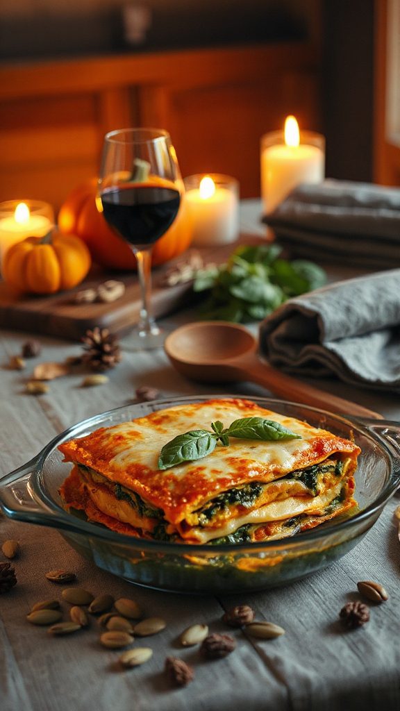 comforting pumpkin spinach lasagna