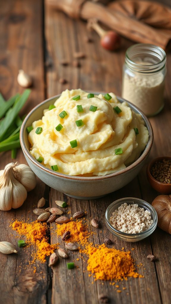creamy garlic asafetida mashed potatoes