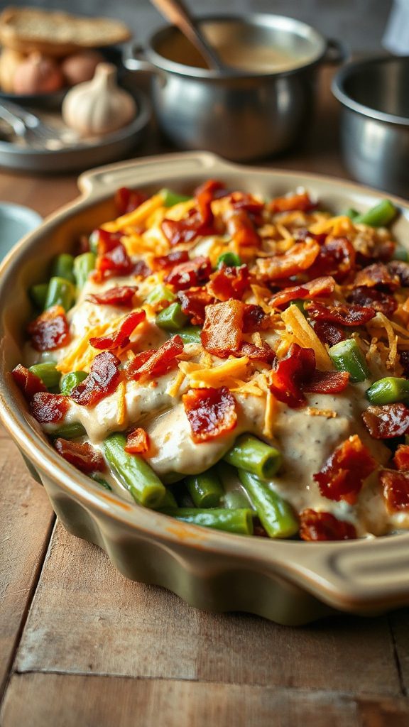 creamy garlic bacon green beans