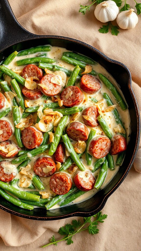 creamy garlic sausage green beans creamy garlic sausage green beans