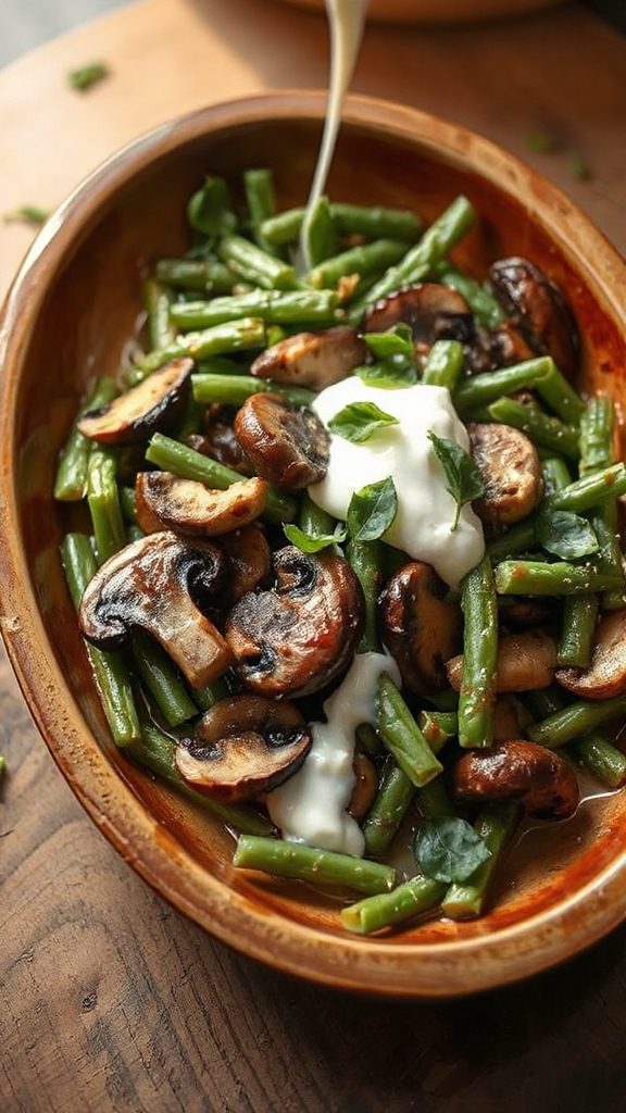 creamy mushroom green bean bake