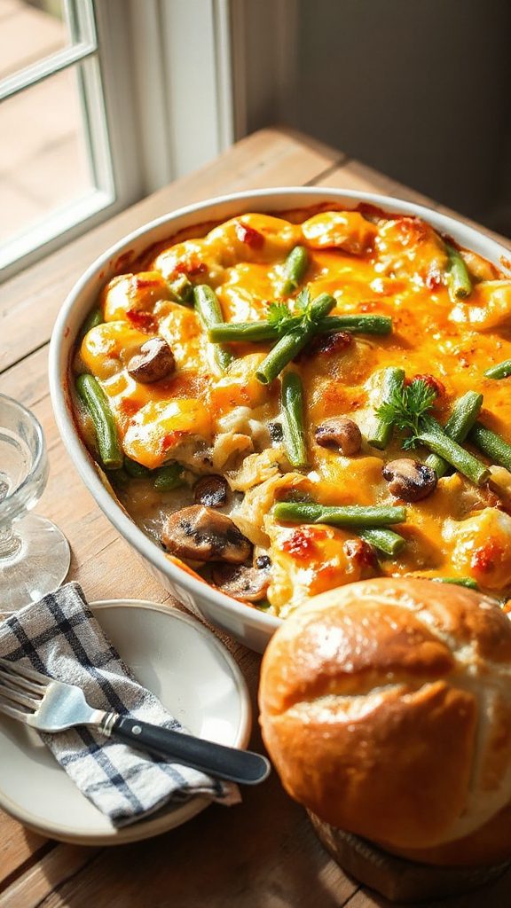 creamy mushroom green bean bake