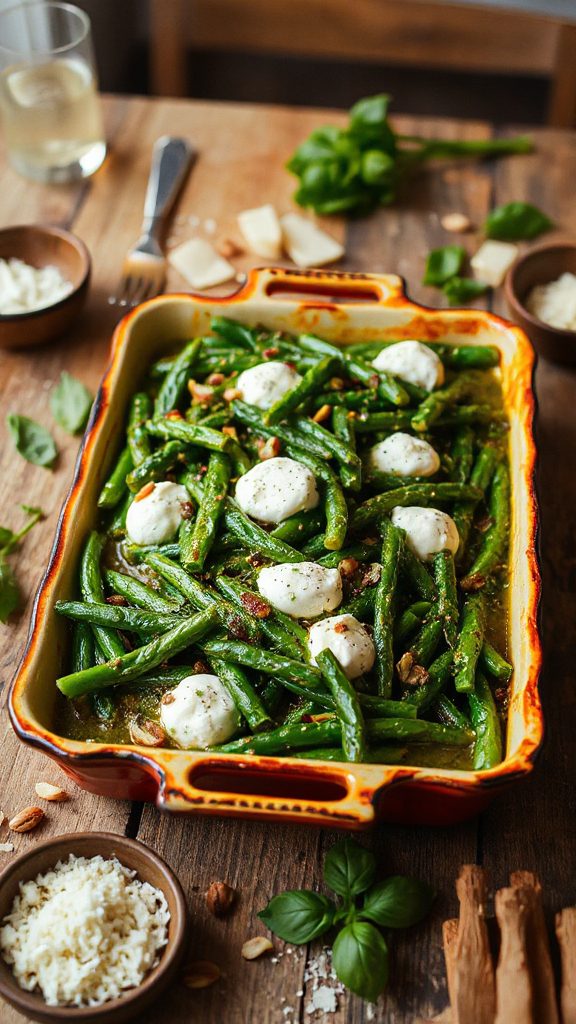 creamy pesto green bean bake