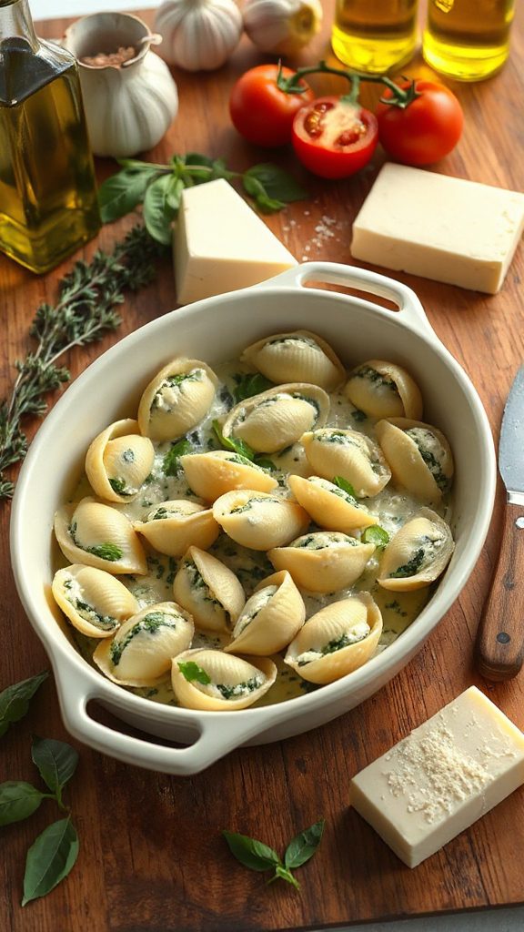 creamy spinach ricotta shells