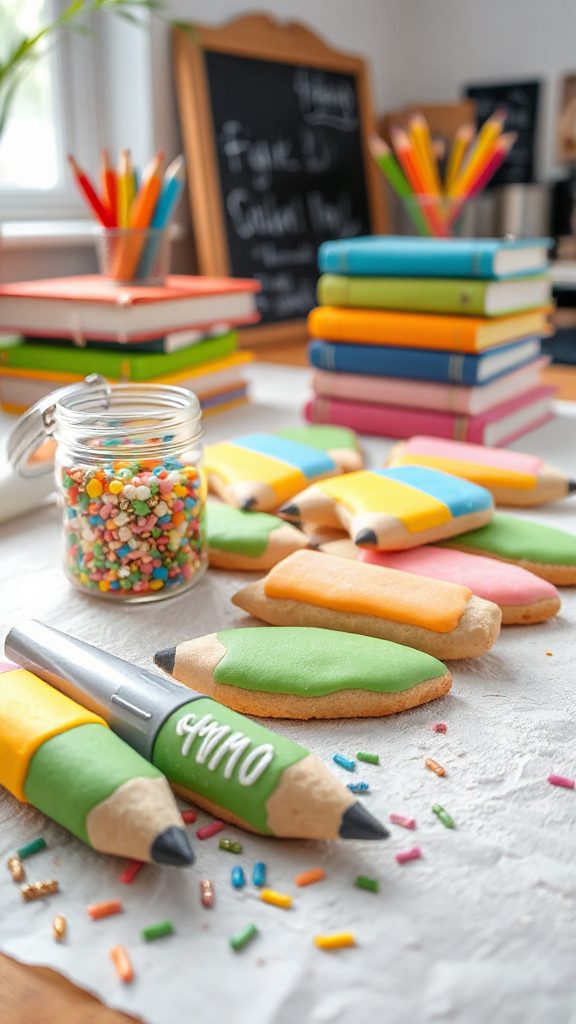 creative pencil notebook cookies