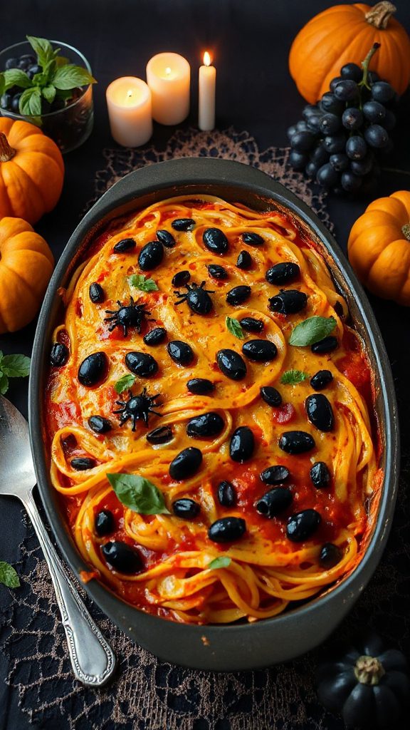 creepy crawly spaghetti casserole
