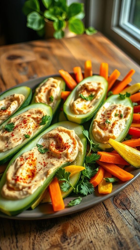 crisp cucumber hummus boats crisp cucumber hummus boats