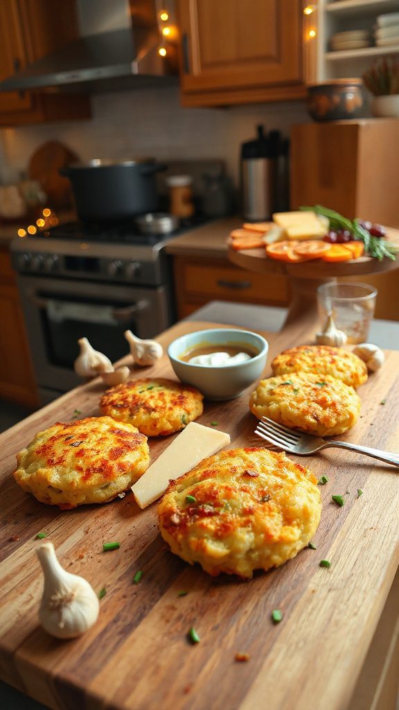 crispy cheesy garlic cakes
