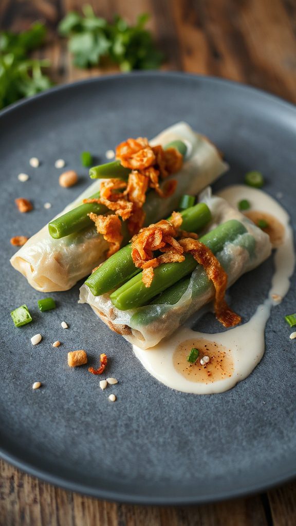 crispy green bean spring rolls