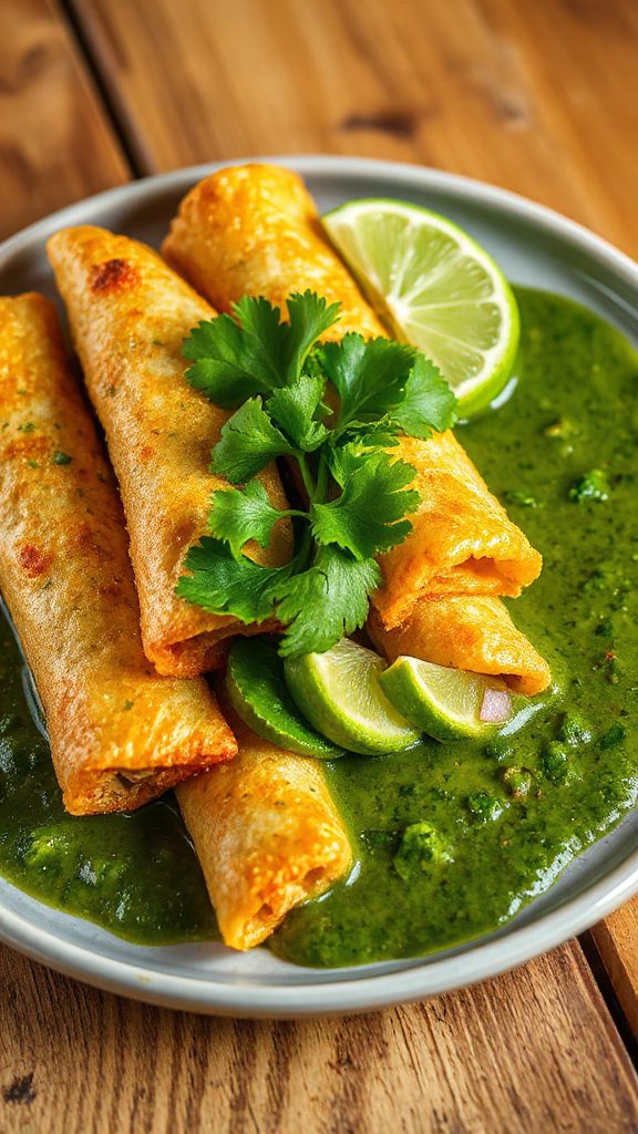 crispy taquitos with mole verde crispy taquitos with mole verde