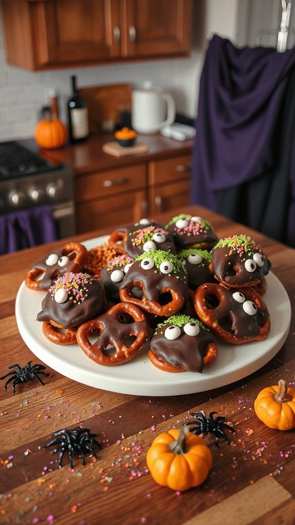 decorate pretzels into monsters