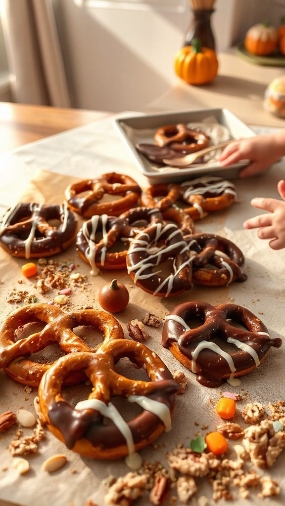 festive chocolate covered pretzels
