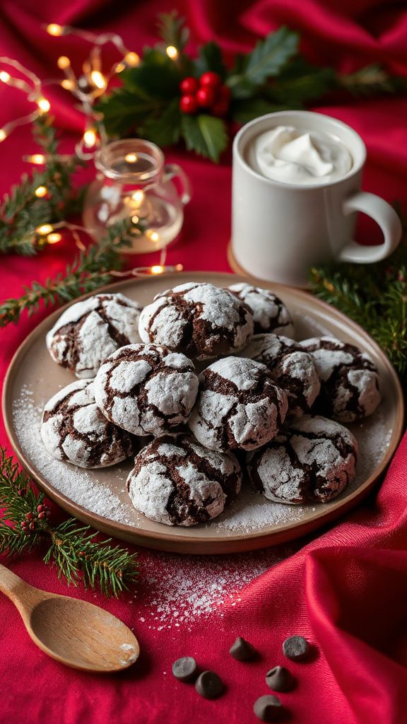 festive chocolate crinkle cookies
