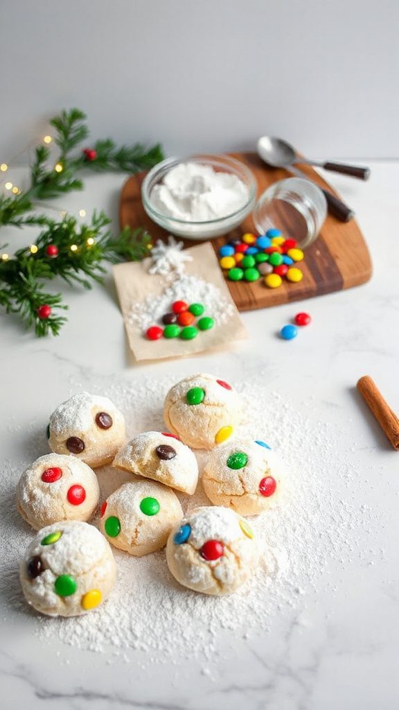 festive m m snowball cookies