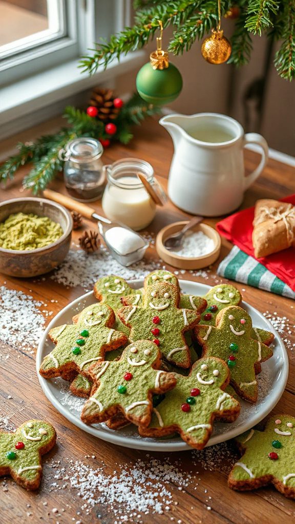 festive matcha gingerbread cookies