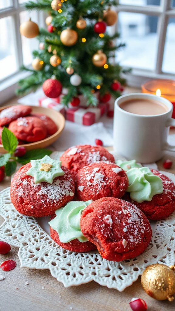 festive mint red velvet cookies