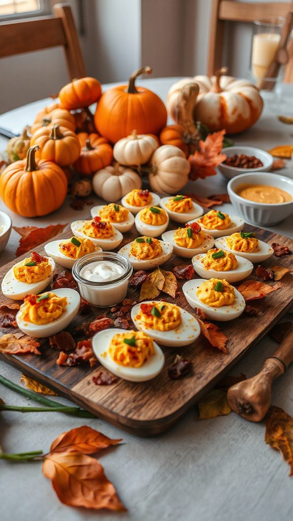 festive pumpkin deviled eggs