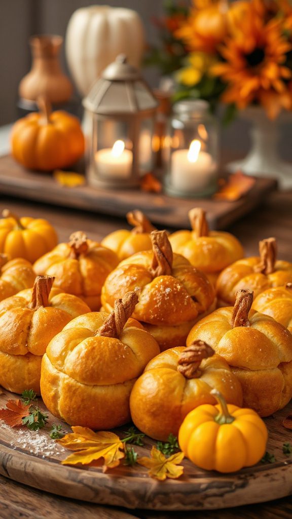 festive pumpkin shaped bread rolls