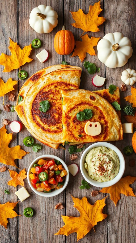 festive pumpkin vegetarian quesadillas