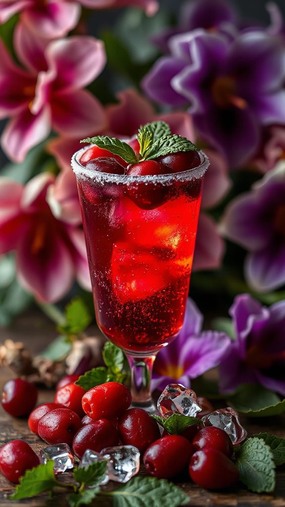 floral pomegranate gin cocktail