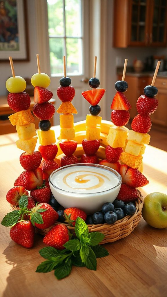 fruit skewers with yogurt dip