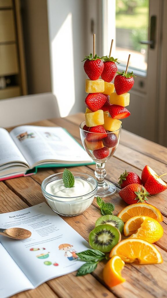 fruit skewers with yogurt dip