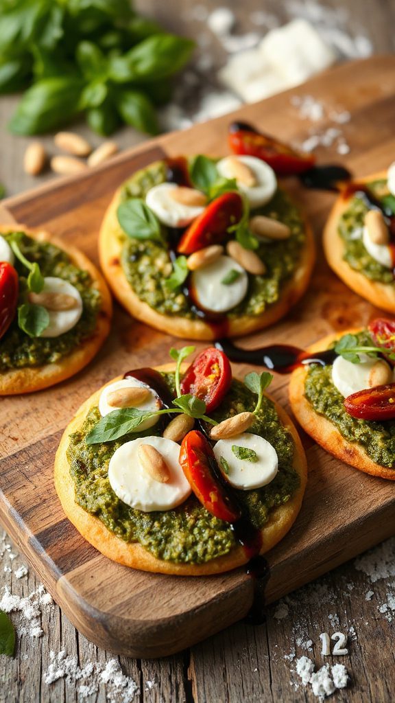 gourmet mini pesto pizzas