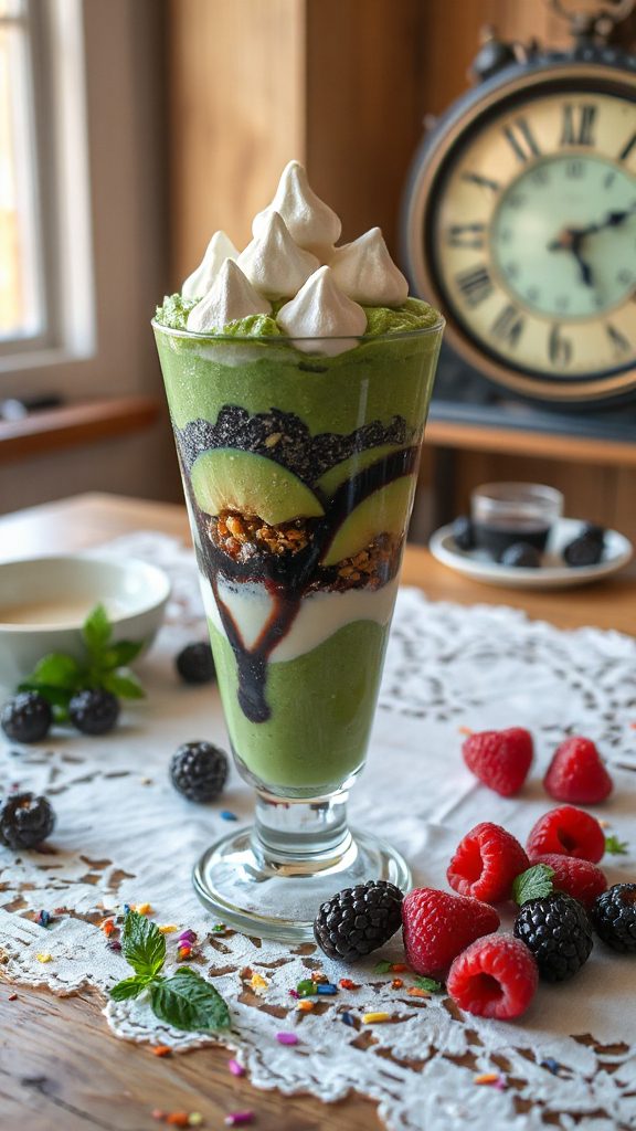 green halloween smoothie parfait