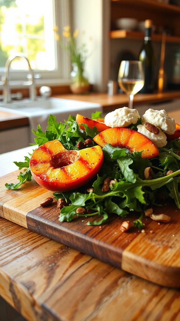 grilled peach arugula salad