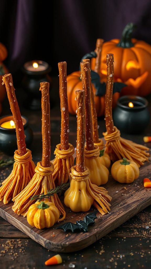 halloween cheese pretzel brooms