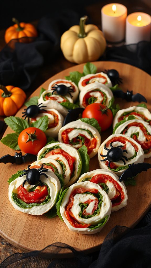 halloween themed caprese pinwheels
