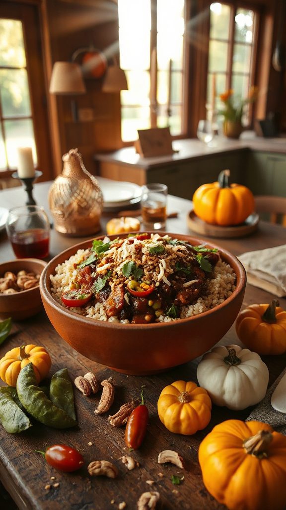 healthy quinoa rendang bowl
