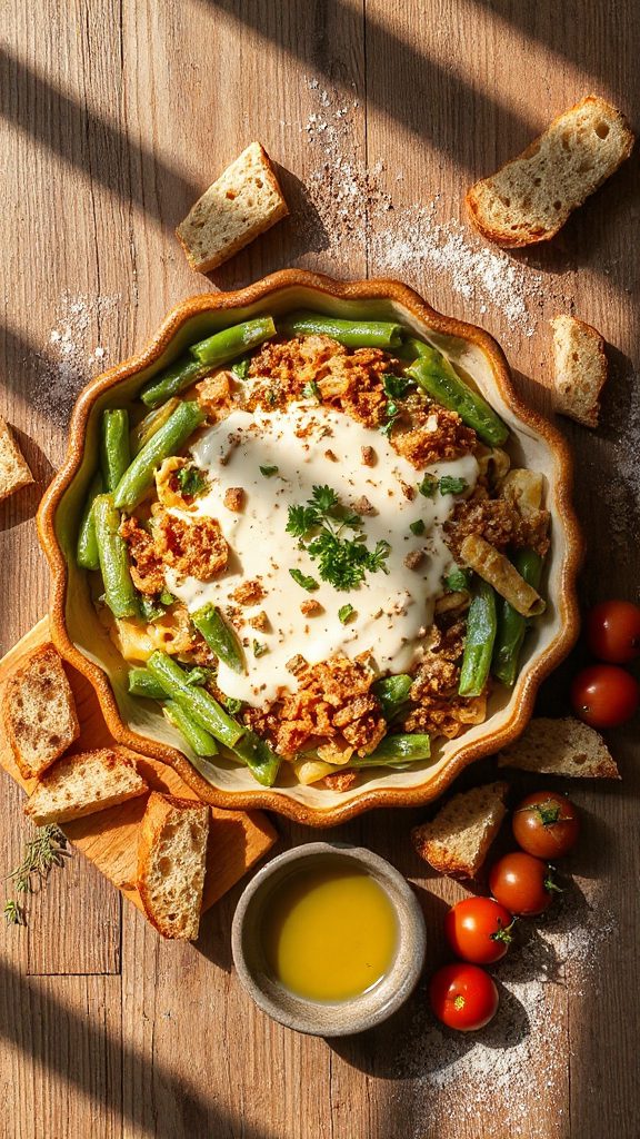 hearty green bean pasta bake