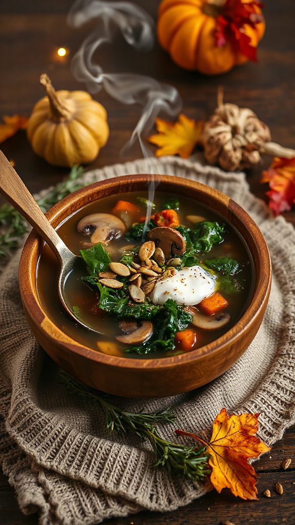 hearty mushroom kale soup