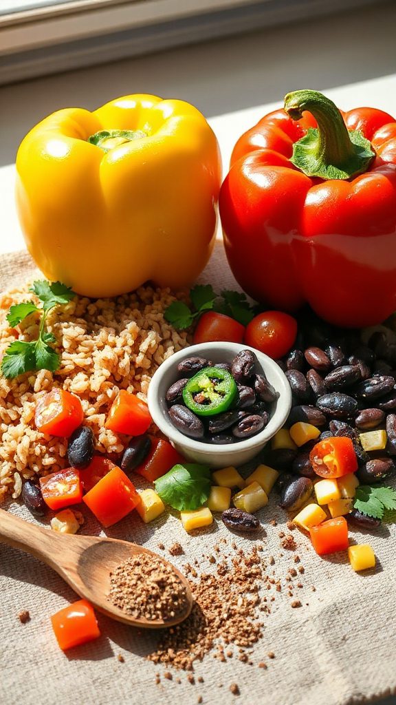 hearty rice bean peppers