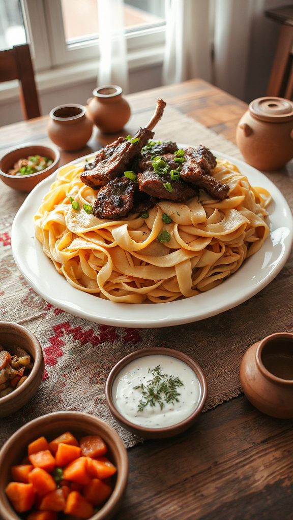 homemade beshbarmak with meat