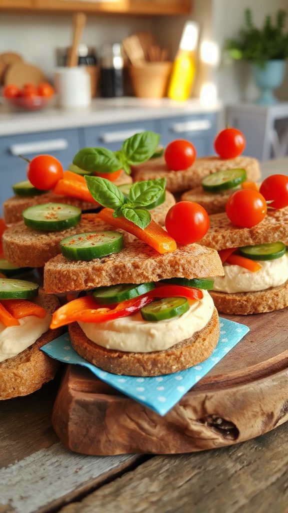 hummus filled veggie sandwiches