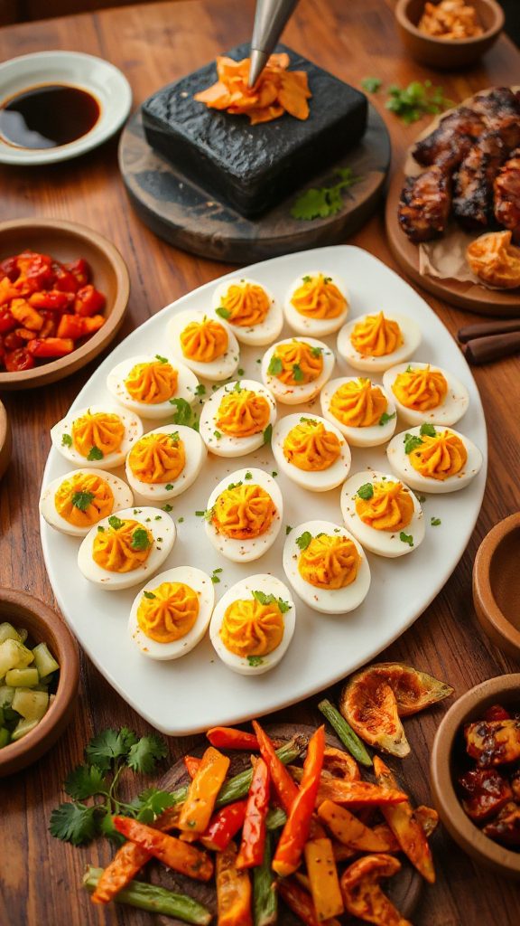 kimchi infused deviled eggs