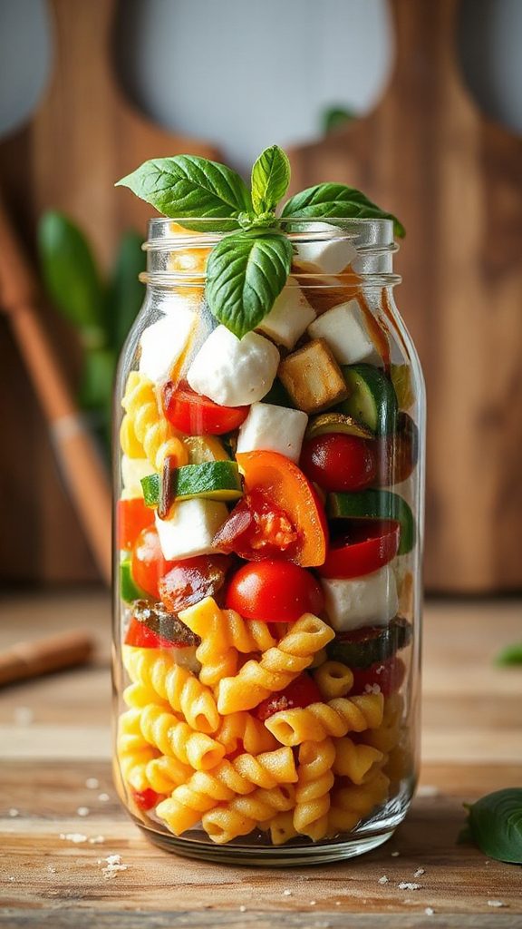 layered pasta salad jar