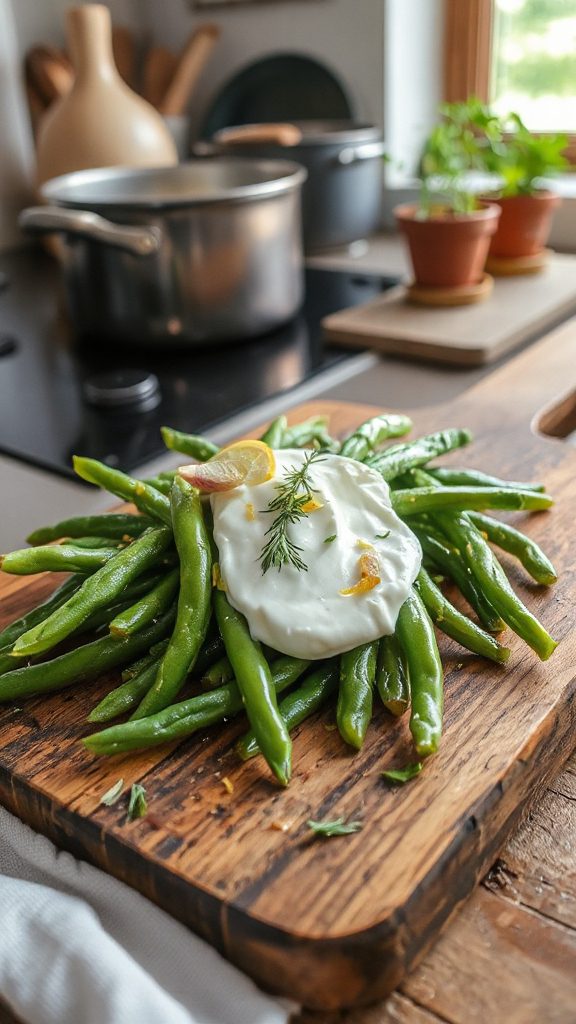 lemon garlic yogurt green beans