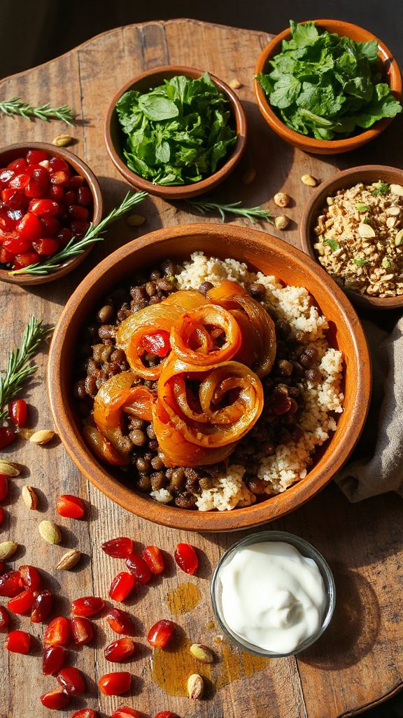 lentils rice caramelized onions