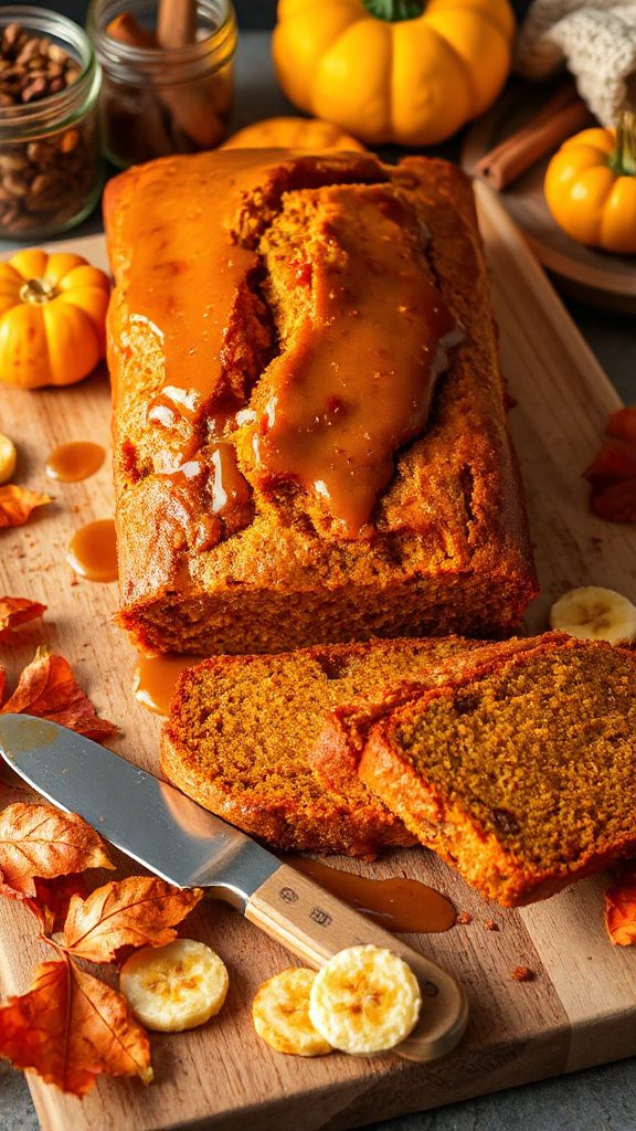maple glazed pumpkin banana bread