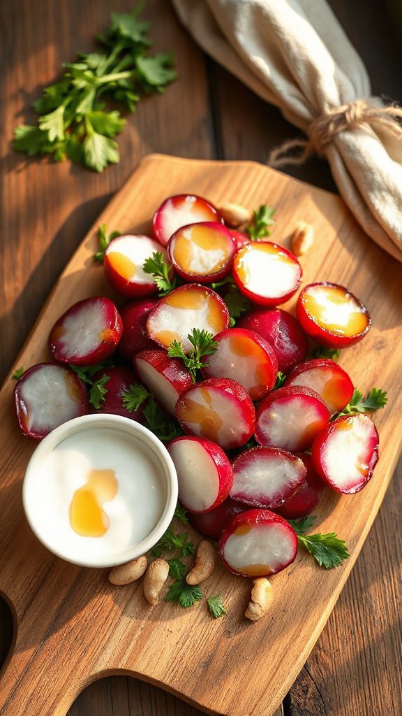 maple glazed roasted radishes dish