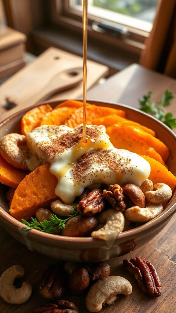 maple glazed sweet potato medley