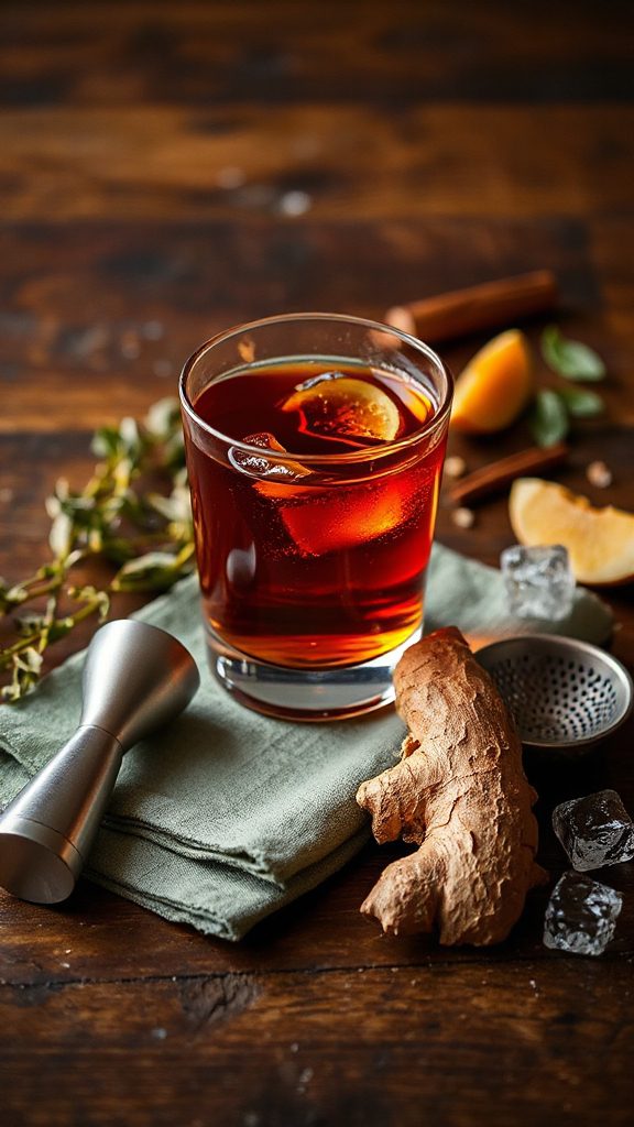 maple tulsi ginger bourbon cocktail