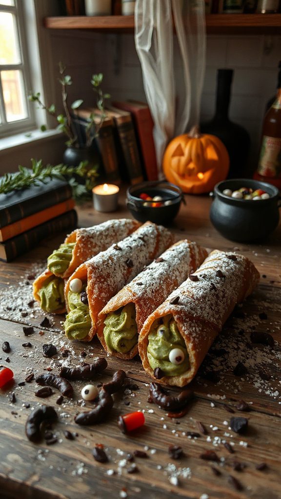 matcha filled halloween cannoli