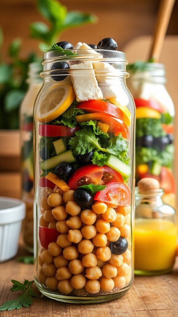 mediterranean chickpea salad jar