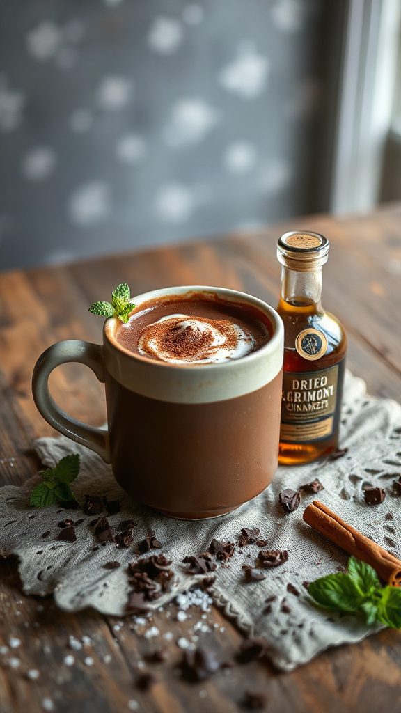 minty cocoa whiskey cocktail